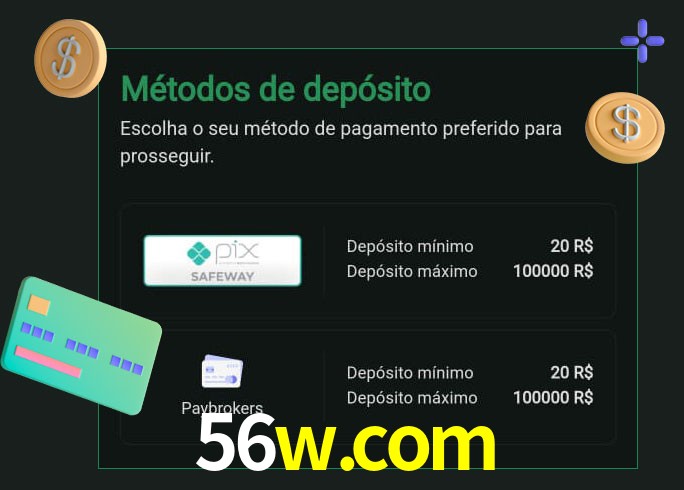 O cassino 56w.com oferece uma grande variedade de métodos de pagamento